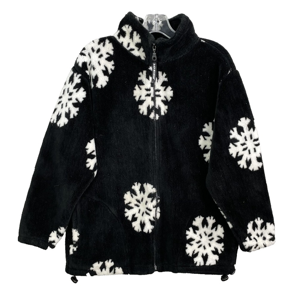VTG Black Mountain Outdoor Jacket Women Small Sherpa Snowflake Cabin Made in USA